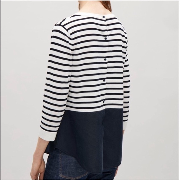 COS Stripe Silk Paneled Knit Top Button Blouse - Picture 1 of 12
